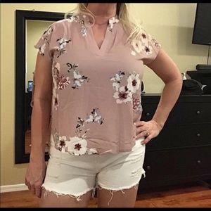 Notch Neck Floral Print Batwing Sleeve Top in Pink